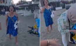Plajda başörtülü anne ile kızına sözlü saldırıda bulunan kadın gözaltına alındı