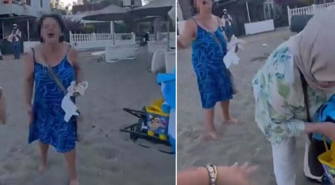 Plajda başörtülü anne ile kızına sözlü saldırıda bulunan kadın gözaltına alındı