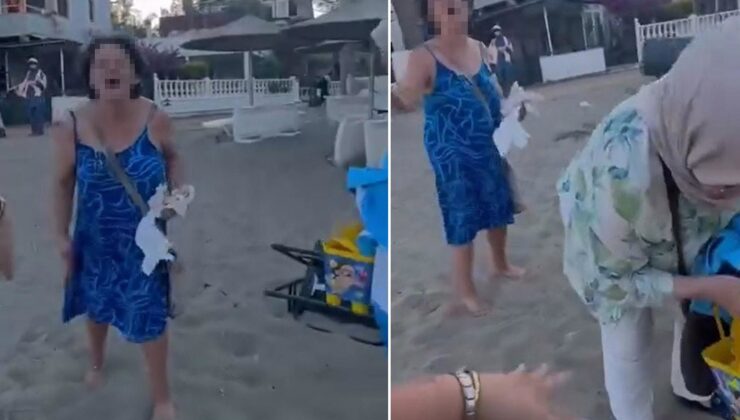 Plajda başörtülü anne ile kızına sözlü saldırıda bulunan kadın gözaltına alındı