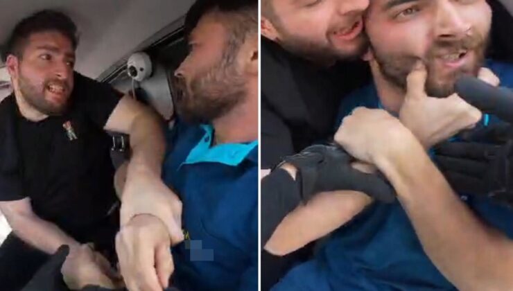 Otomobilinden inen sürücü, kamyonet sürücüsünü darbetti