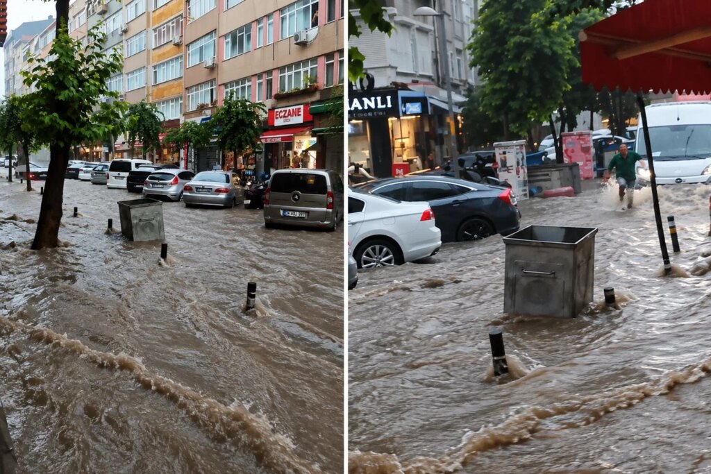 İstanbul'da Şiddetli Sağanak: Motokuryeler Sel Sularına Kapıldı