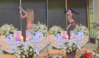 Cenazede bunu da gördük! Yarı çıplak direk dansı yaptı