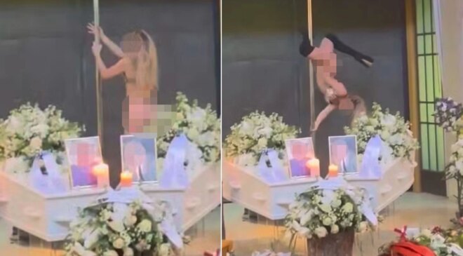 Cenazede bunu da gördük! Yarı çıplak direk dansı yaptı