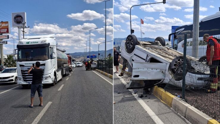 Edremit’te korkutan kaza tır ile otomobil çarpıştı: Araç takla attı
