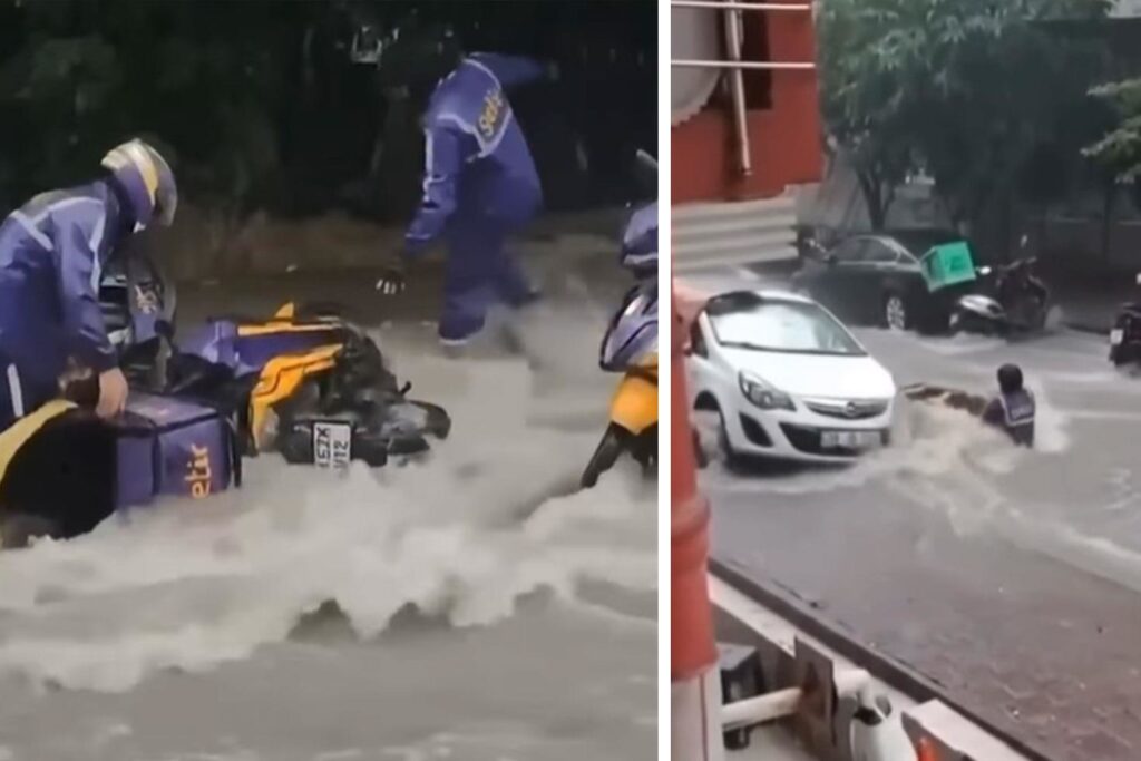 İstanbul'da Şiddetli Sağanak: Motokuryeler Sel Sularına Kapıldı