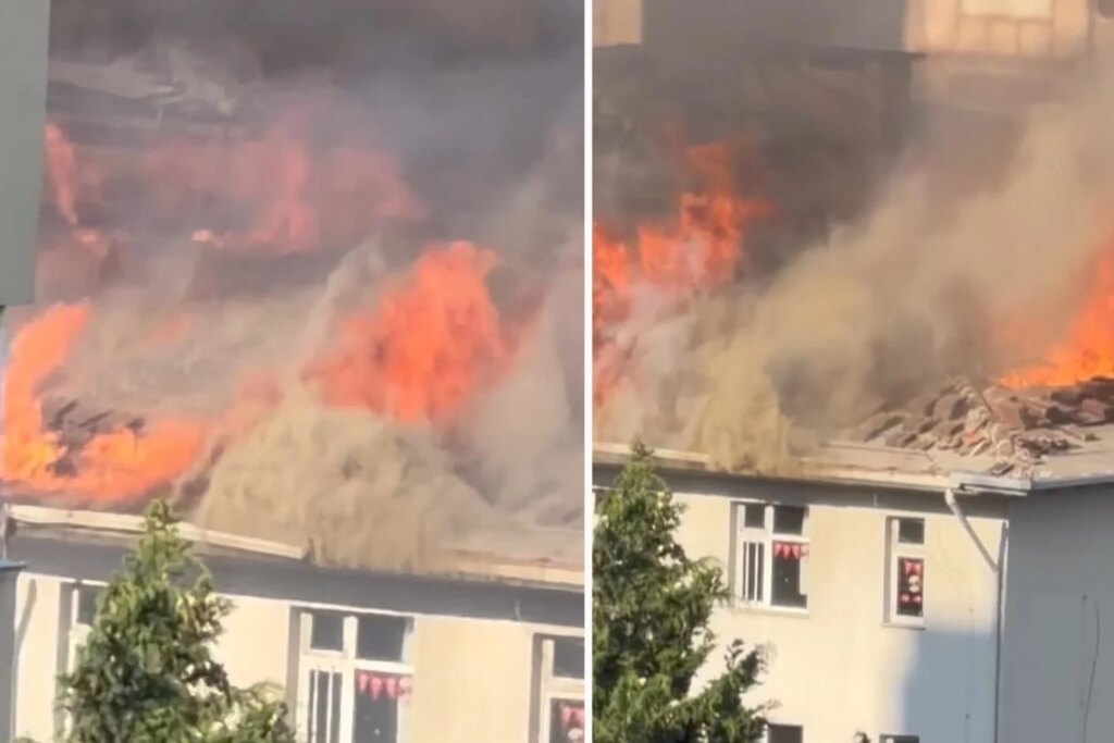 Beylikdüzü'nde okul çatısında yangın