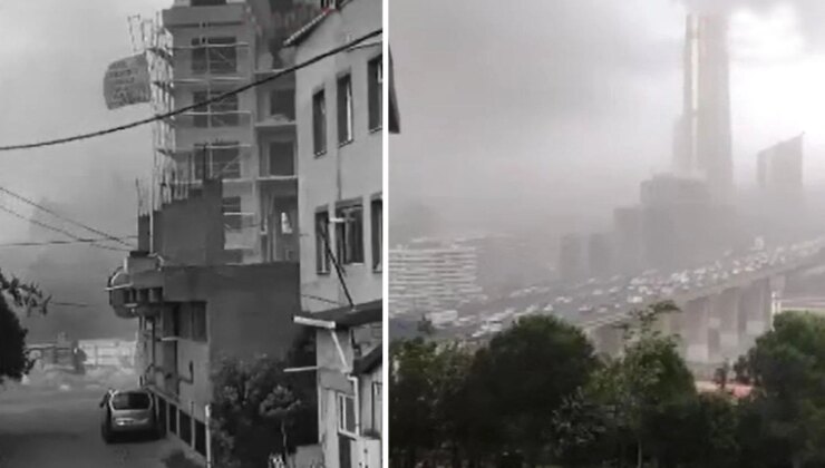 Hava aniden karardı, İstanbul’u fırtına esir aldı: Ağaçlar devrildi, çatılar uçtu