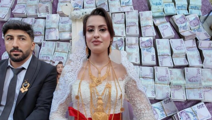 İki gece iki gün süren düğünde gelin ve damada servet takıldı
