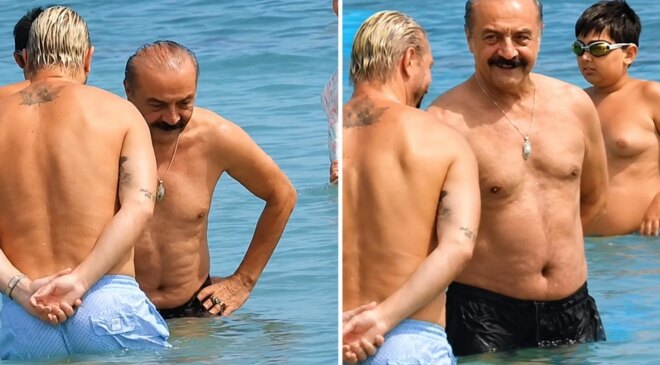 Yılmaz Erdoğan ve Caner Erkin Alaçatı’da denizde halay çekti