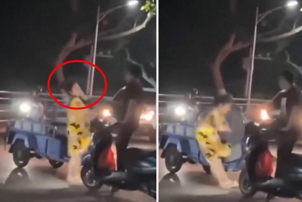 Çin'de bir adam, sokakta tartıştığı kadını tekmeleyerek bayılttı