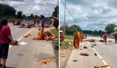 Tayland’da 8 keşişin can verdiği kazada kan donduran görüntüler