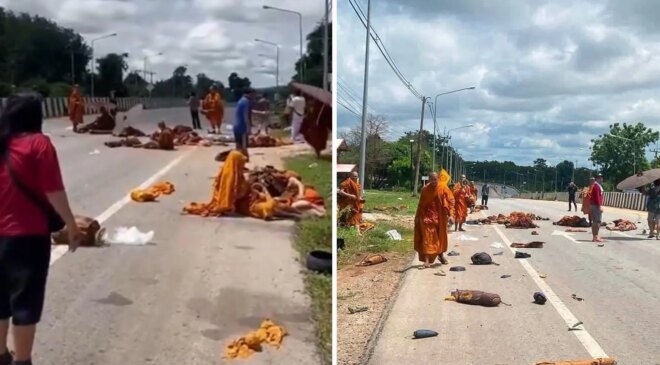 Tayland’da 8 keşişin can verdiği kazada kan donduran görüntüler