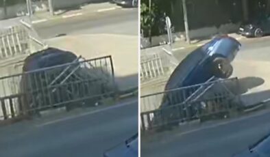 Pendik’te otomobil dereye düştü; kaza kamerada