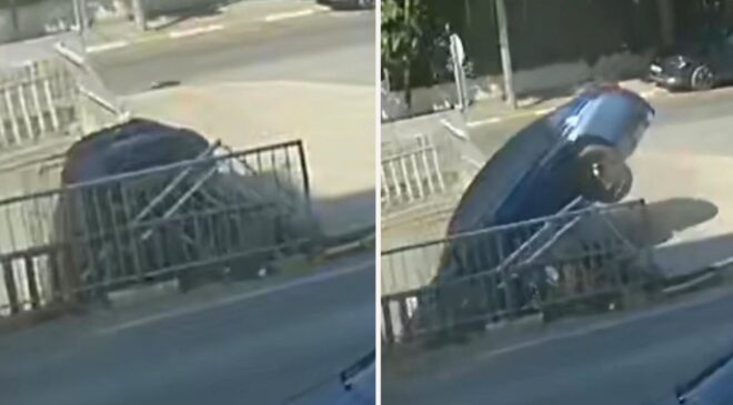 Pendik’te otomobil dereye düştü; kaza kamerada
