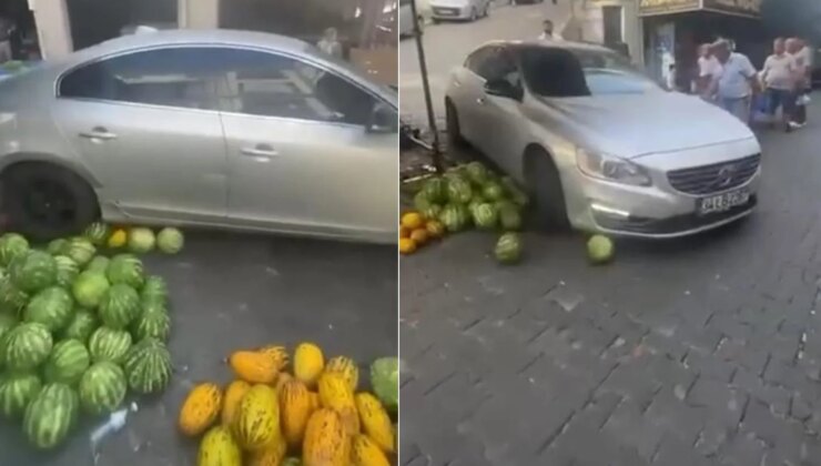 Lüks araç pazarcının emeğini ezdi geçti
