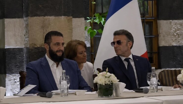 Macron’un Şam ziyareti güneş gözlükleriyle tarihe geçti