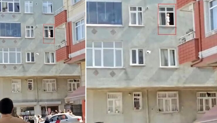 Evin penceresinde yürüyen bebek yürekleri ağza getirdi