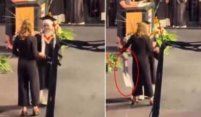 Mezuniyet töreninde skandal! Filistinli öğrencinin boynundaki kefiyeyi çekip çıkardı