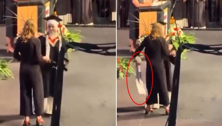 Mezuniyet töreninde skandal! Filistinli öğrencinin boynundaki kefiyeyi çekip çıkardı