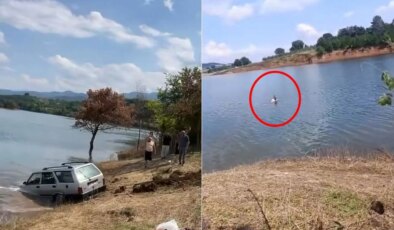 Baraja uçan otomobilden son anda atladı