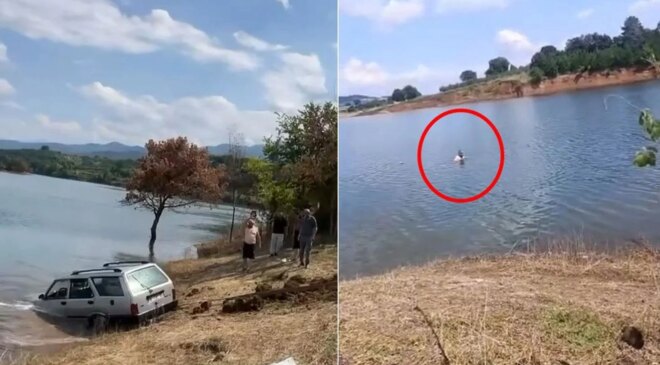 Baraja uçan otomobilden son anda atladı