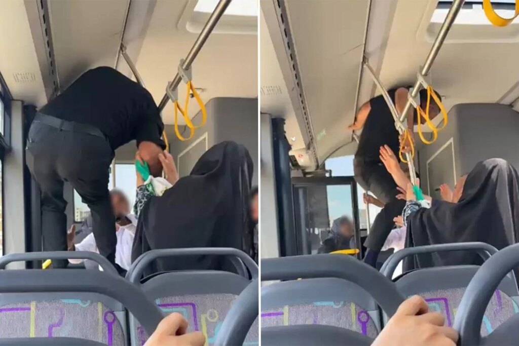 Otobüste tekme ve yumruklar havada uçuştu: Bir yolcu açılan kapıdan dışarı fırladı
