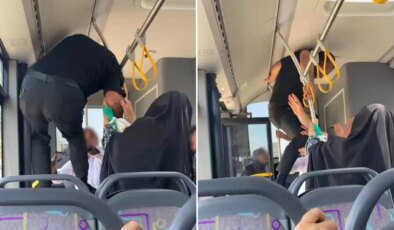 Otobüste tekme ve yumruklar havada uçuştu: Bir yolcu açılan kapıdan dışarı fırladı
