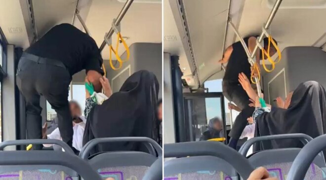 Otobüste tekme ve yumruklar havada uçuştu: Bir yolcu açılan kapıdan dışarı fırladı