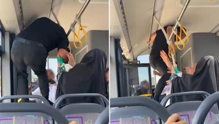 Otobüste tekme ve yumruklar havada uçuştu: Bir yolcu açılan kapıdan dışarı fırladı