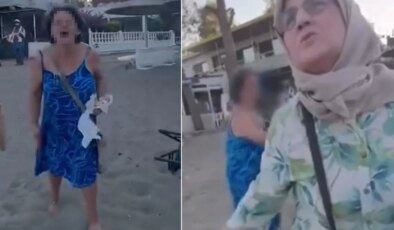 Plajda oturan başörtülü anne ile kızına saldıran kadın asıl şimdi yandı