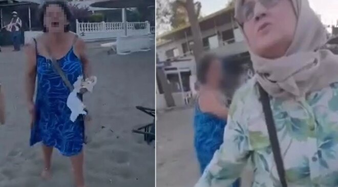 Plajda oturan başörtülü anne ile kızına saldıran kadın asıl şimdi yandı