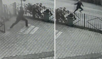 Kendisini ayağından vuran saldırgana taş atarak karşılık verdi