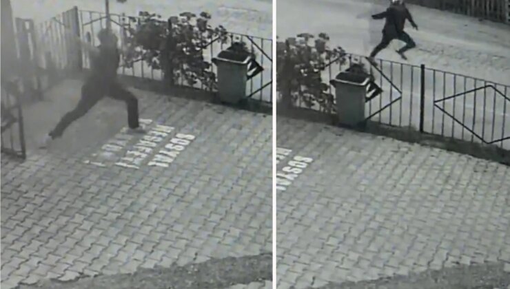 Kendisini ayağından vuran saldırgana taş atarak karşılık verdi