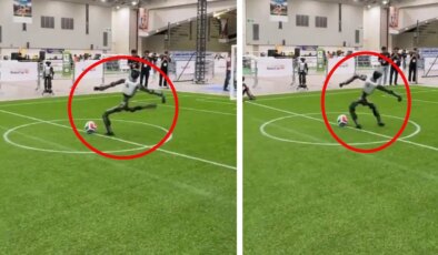 Şut çekmek isteyen robot kendisini sakatladı