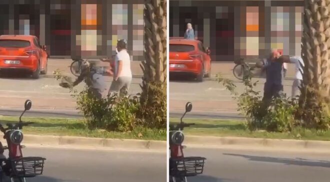 Trafik kavgasında ticari taksi sürücüsünün yumruk attığı yaşlı adam yere düştü