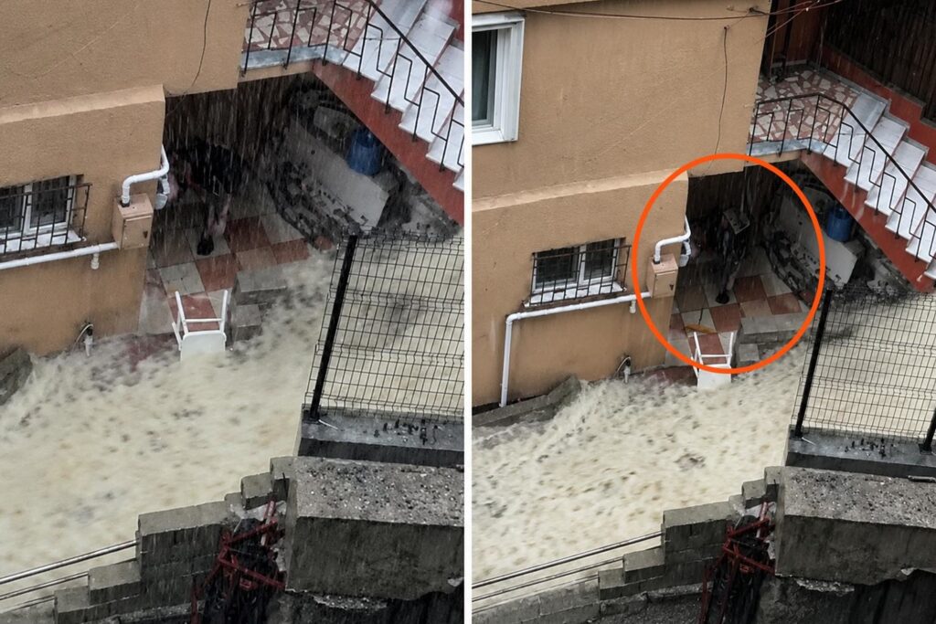 İstanbul'da Sel Sularına Çekpasla Mücadele Eden Vatandaşın Görüntüsü Dikkat Çekti