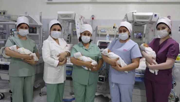 Özbekistan’da nadir görülen mucize: 32 yaşındaki kadın beşiz dünyaya getirdi