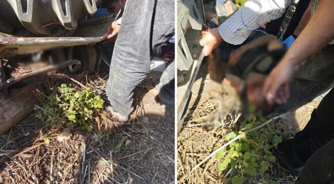 Traktörün altında kalan şahıs, ekiplerin çalışmasıyla kurtarıldı