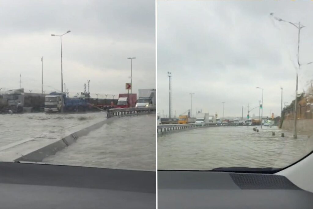 İstanbul'da şiddetli yağış Harem Sahil Yolu'nu su bastı