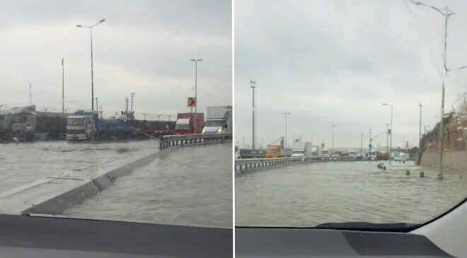 Harem Sahil Yolu’nu da su bastı, denizle kara birleşti
