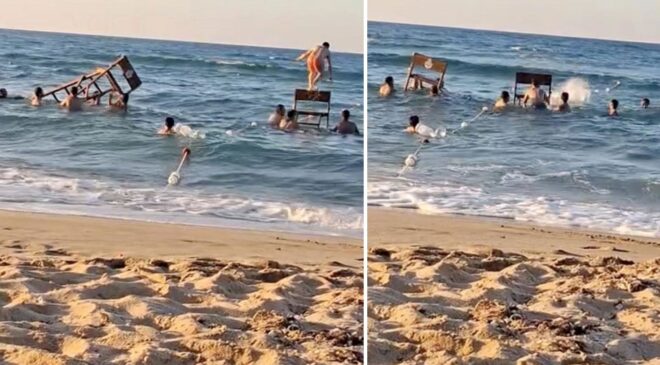 Arnavutköy’de cankurtaran kulesini yerinden söküp kendilerine atlama platformu yaptılar