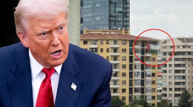 ABD Başkanı Trump’ın kalacağı otelin karşısına Filistin bayrağı asıldı