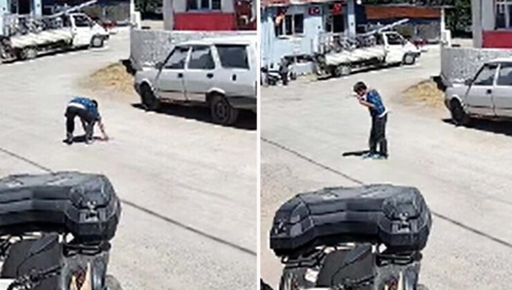 Yere düşen Atatürk portresini öpüp kaldırdı; o anlar kamerada