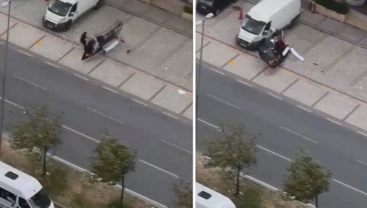 İstanbul’da fırtına nedeniyle yürüyen yayanın üzerine tabela devrildi