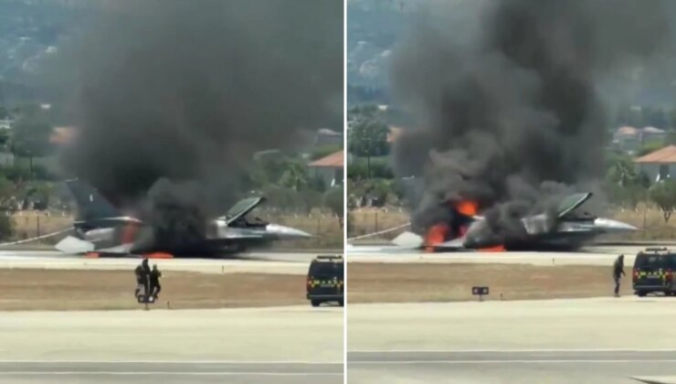 Yunan F-16 uçağı havada yandı! Acil inişten saniyeler sonra alev topuna döndü