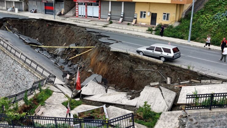 Rize’de yurt inşaatının kazısında istinat duvarı ve yol çöktü: 3 bina tahliye edildi