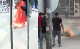 Zabıtanın uyarısı sonrası krize girdi, sokak ortasında benzinle kendini yaktı