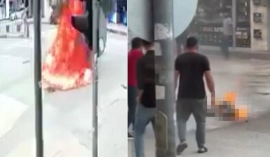 Zabıtanın uyarısı sonrası krize girdi, sokak ortasında benzinle kendini yaktı