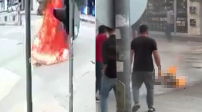 Zabıtanın uyarısı sonrası krize girdi, sokak ortasında benzinle kendini yaktı