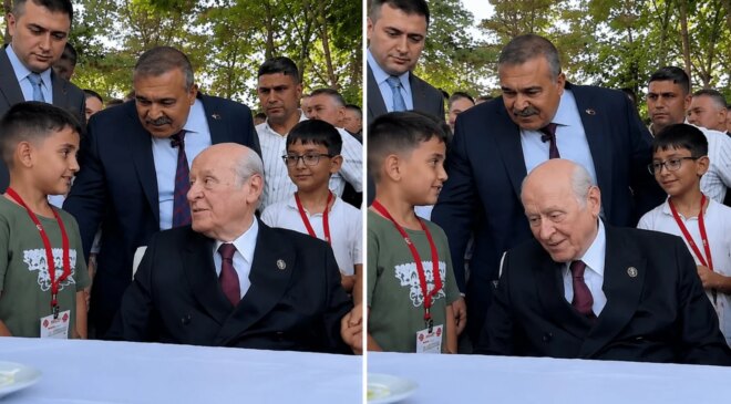 Ahlat’ta çocuklarla bir araya gelen Bahçeli’den adını öğrendiği çocuğa anlamlı nasihat
